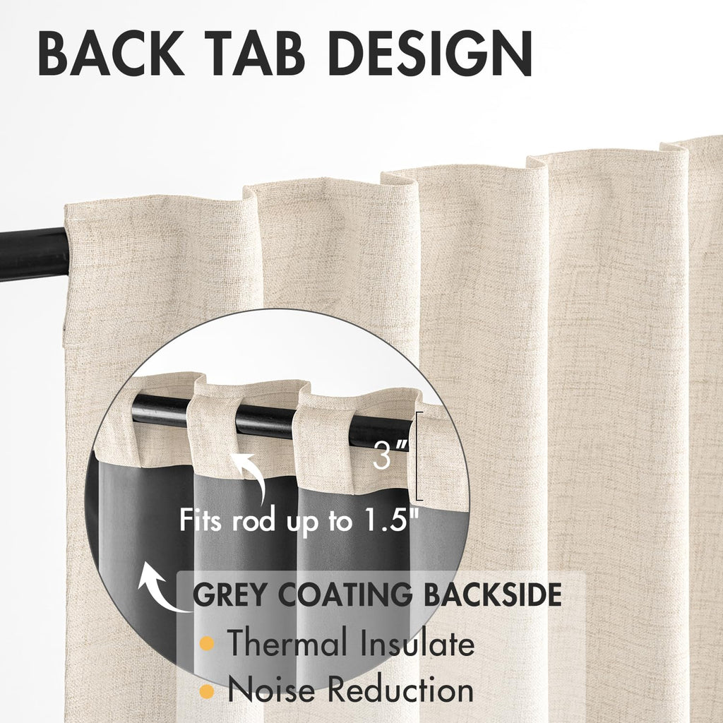 Miulee 100% Blackout Curtains 96 Inches Long Linen Curtains & Drapes For Bedroom Back Tab Room Darkening Full Black Out Window Curtain Panels Rod Pocket, Natural Beige, 2 Panels Set