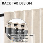 Miulee 100% Blackout Curtains 96 Inches Long Linen Curtains & Drapes For Bedroom Back Tab Room Darkening Full Black Out Window Curtain Panels Rod Pocket, Natural Beige, 2 Panels Set