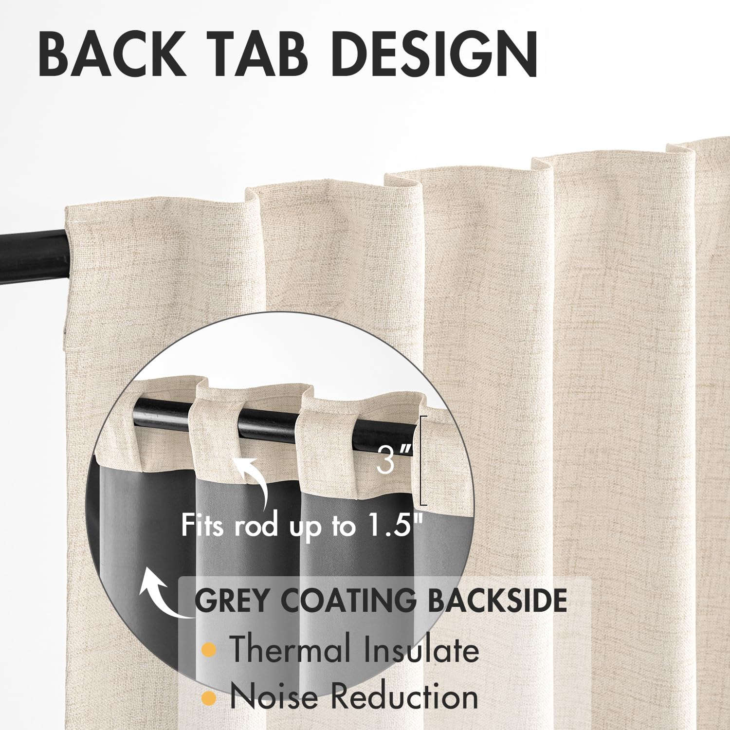 Miulee 100% Blackout Curtains 96 Inches Long Linen Curtains & Drapes For Bedroom Back Tab Room Darkening Full Black Out Window Curtain Panels Rod Pocket, Natural Beige, 2 Panels Set