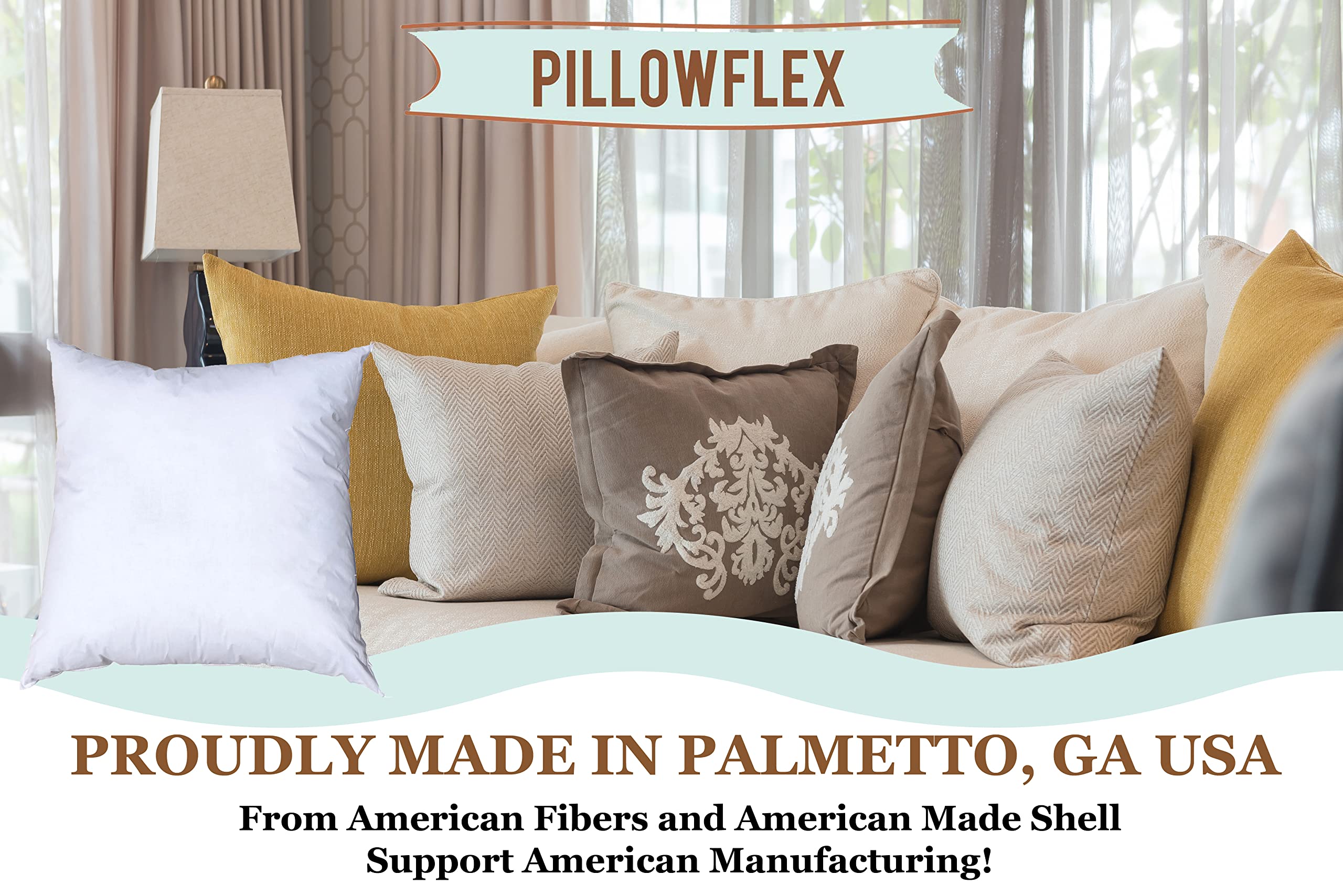 Pillowflex Set Of 2 (15X15) Premium Polyester Pillow Inserts - European Square Pillow Forms, Machine Washable, Sham Pillow Inser
