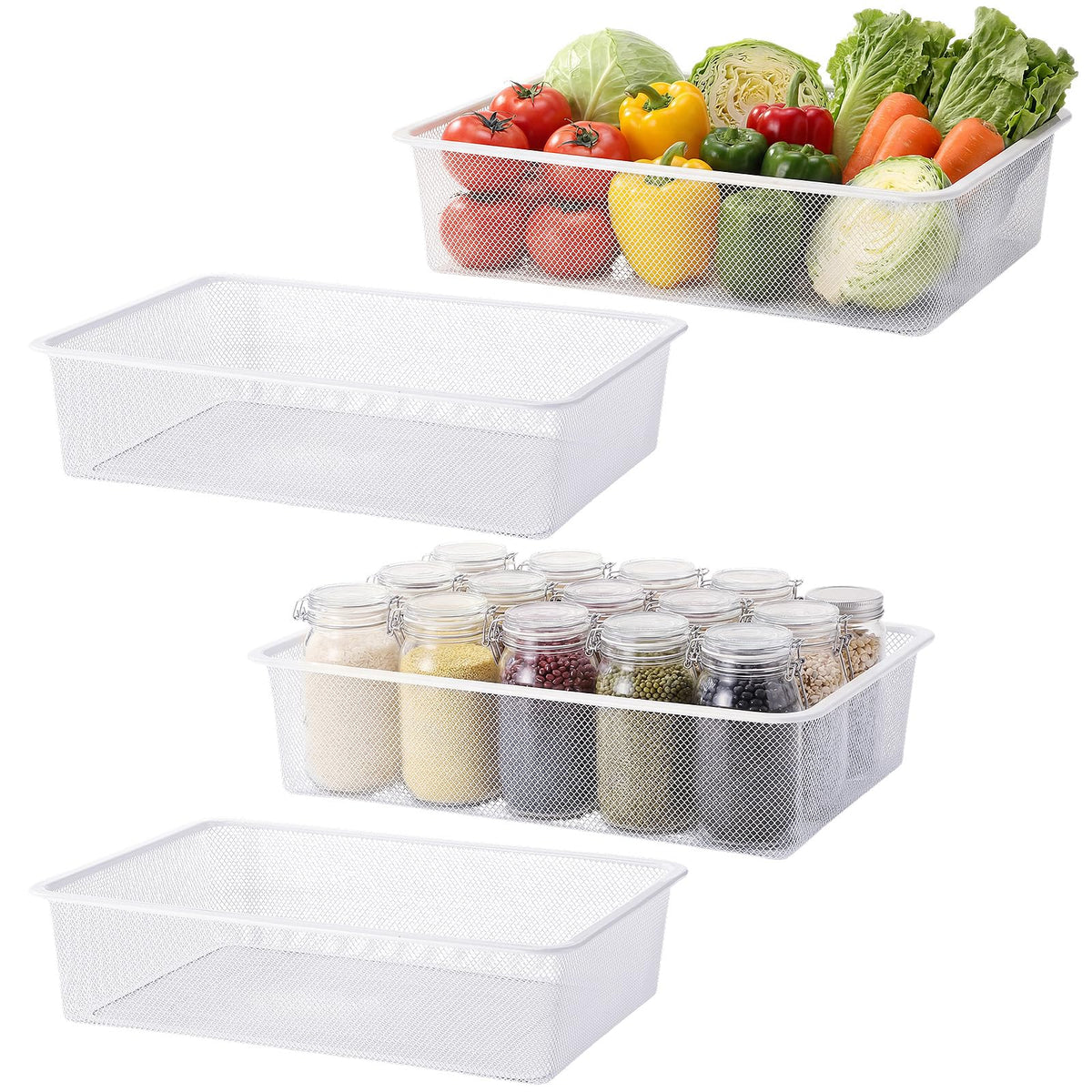 Teecyhooo Metal Wire Mesh Baskets for Organizing, White, Large