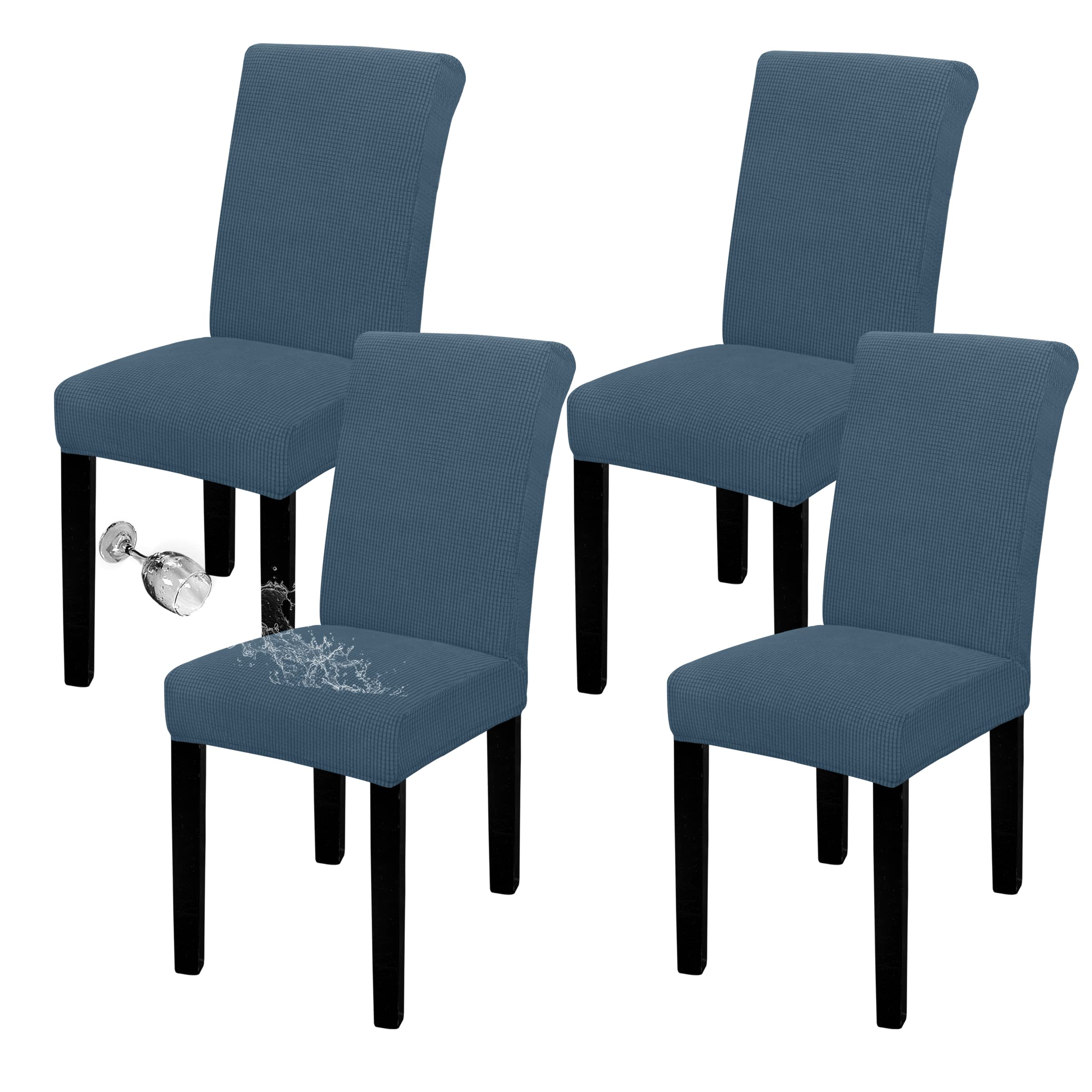 Easy-Going 100% Waterproof Dining Room Chair Cover Set Of 4, Stretch Jacquard Parson Chair Slipcover Removable Washable Chair Protector For Home, Restaurant, Banquet (Xlarge, Bluestone)