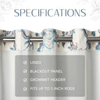 Elrene Home Fashions Sorrento Jacobean Floral Room-Darkening Window Curtain, 52 In X 95 In, Blue/Taupe