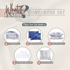 Elegant Comfort Reversible 10-Piece Comforter Set, Marble Print, Decorative Pillow And Fitted Sheet With Smart Pockets, Soft, Pl