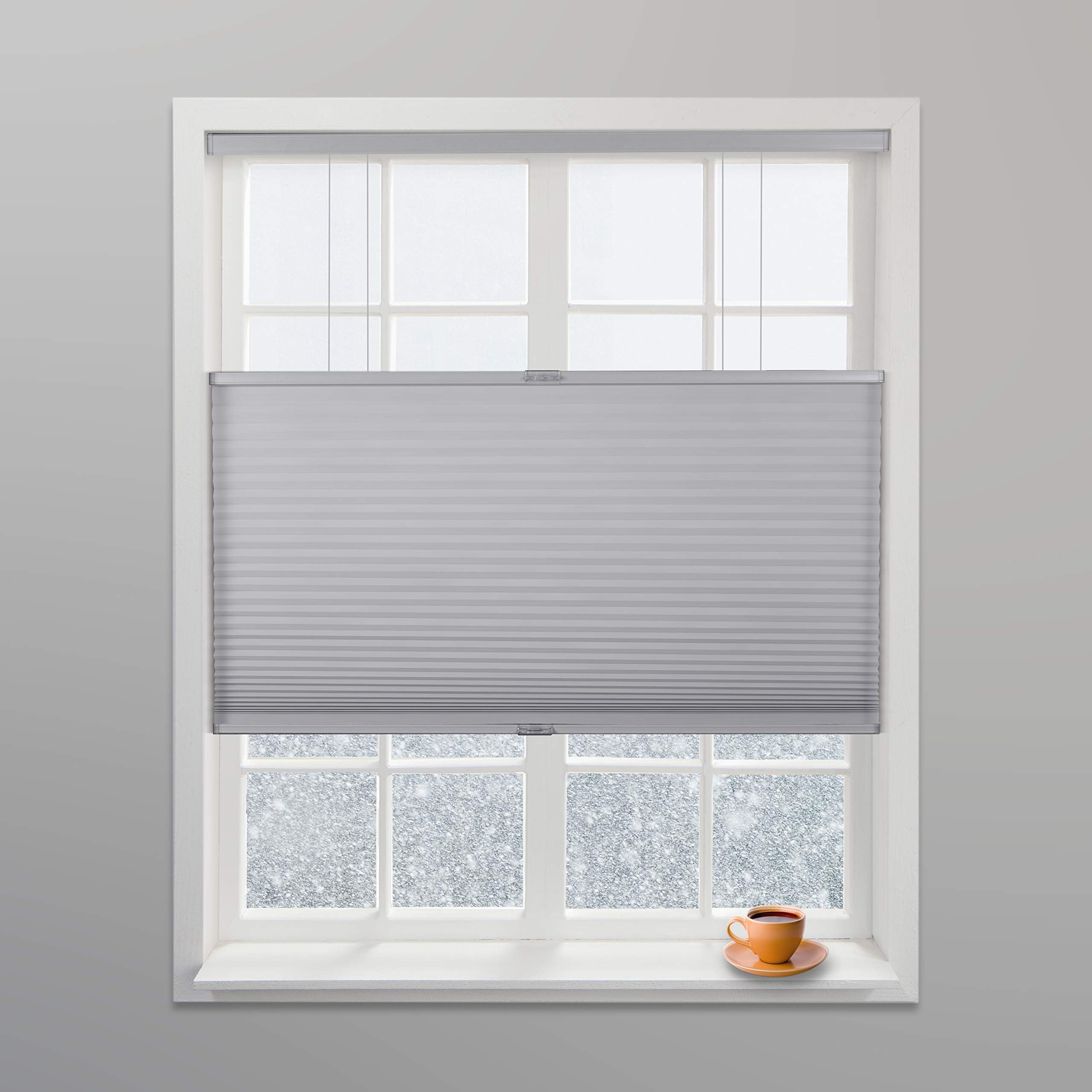 Arlo Blinds Grey Light Filtering Top Down Bottom Up Deluxe Cordless Cellular Shades - Size: 46.5'' W x 60'' H, Cordless Honeycom