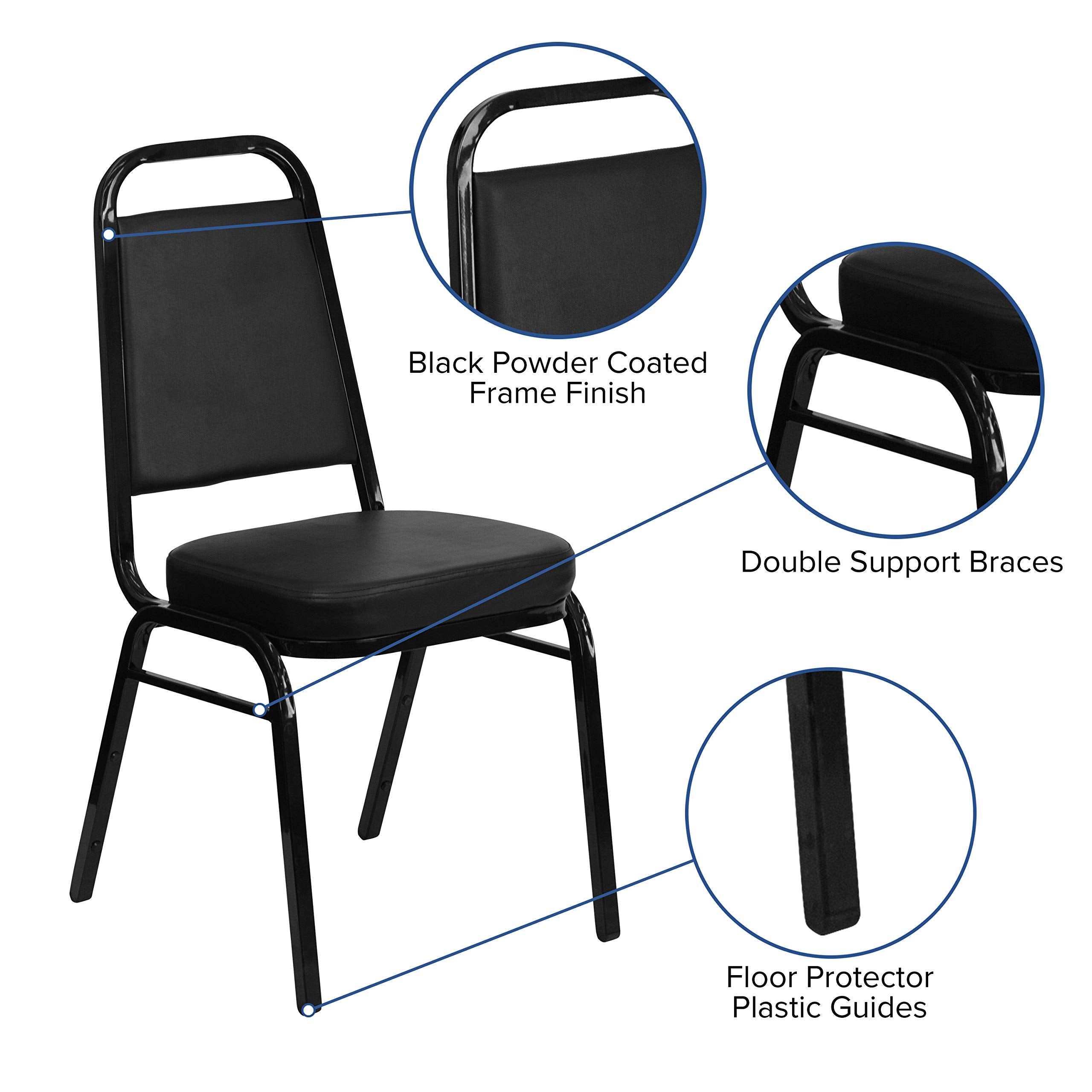Flash Furniture HERCULES Series Trapezoidal Back Stacking Banquet Chair in Black Vinyl - Black Frame