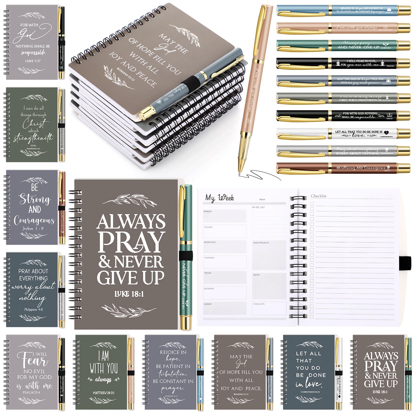 Spakon 10 Sets Valentine'S Day Religious Christian Gifts For Women Bulk With Prayer Journals Notepad Spiral Daily Church Planner