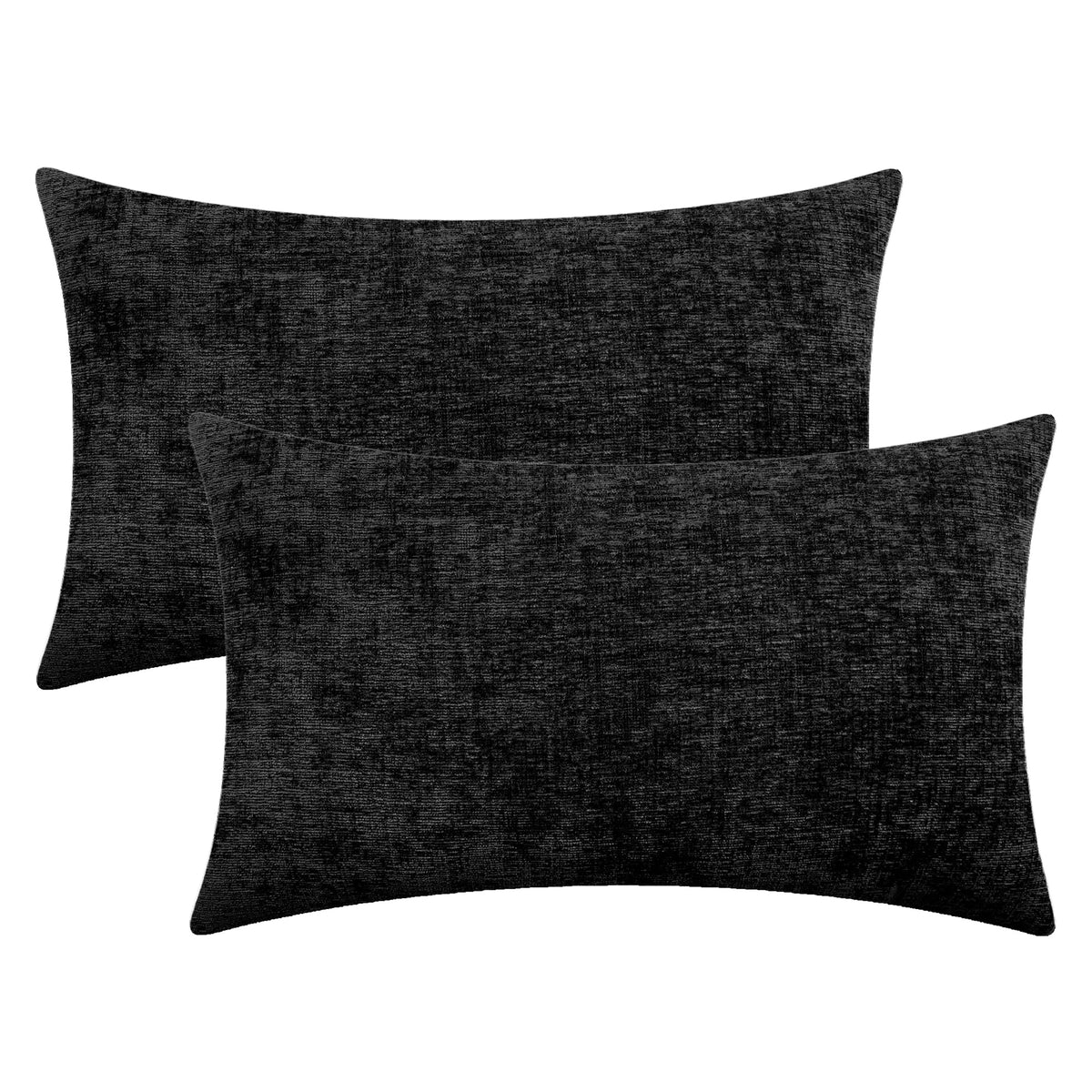 Calitime Pack Of 2 Cozy Throw Pillow Covers Cases For Couch Sofa Home Decoration Solid Dyed Soft Chenille 16 X 26 Inches Black