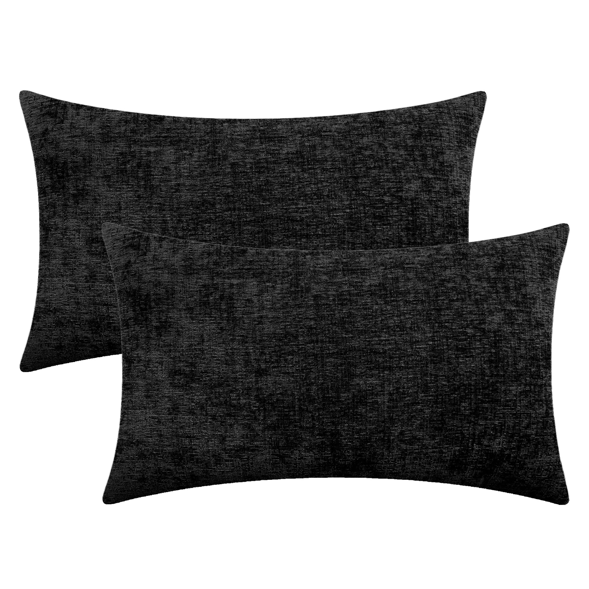 Calitime Pack Of 2 Cozy Throw Pillow Covers Cases For Couch Sofa Home Decoration Solid Dyed Soft Chenille 16 X 26 Inches Black