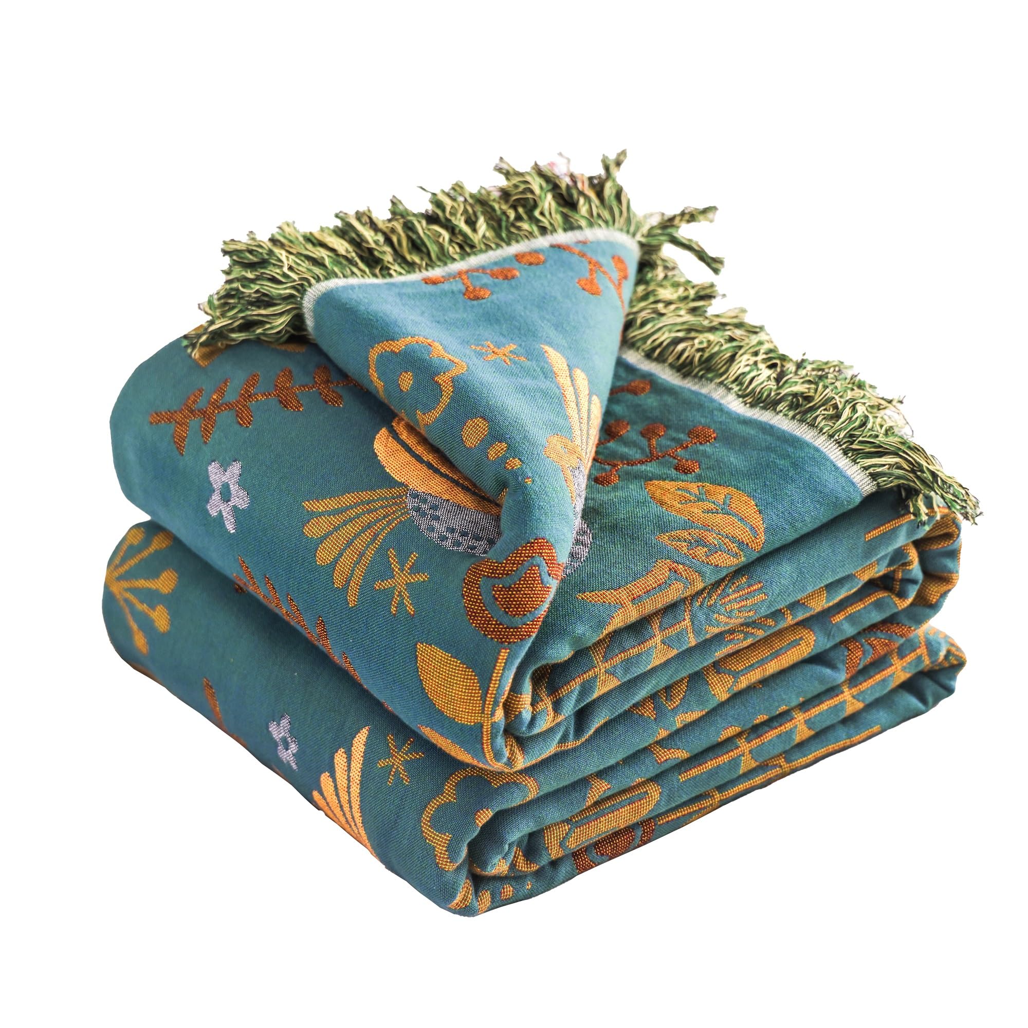 VANJOROY Boho Sofa Bed Large Throw Blanket Decor, Ultra Soft Luxury Throw Quilt, 100% Organic Cotton Reversible Bohemian Throw f