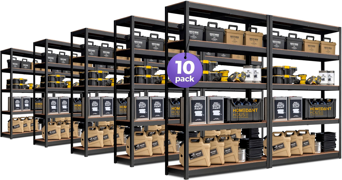 HOMEDANT House Z-Beam 48'' Wide Heavy Duty Garage Storage Shelving Adjustable 5-Tier Metal Shelves Wood Organization Shelf Indus