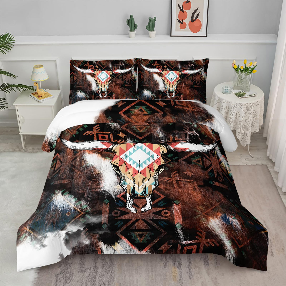 Axolotl Western Boho Bedding Set Queen,Highland Cow Comforter Southwestern Bedding Set,Boho Aztec Comforter Set Western Bedding