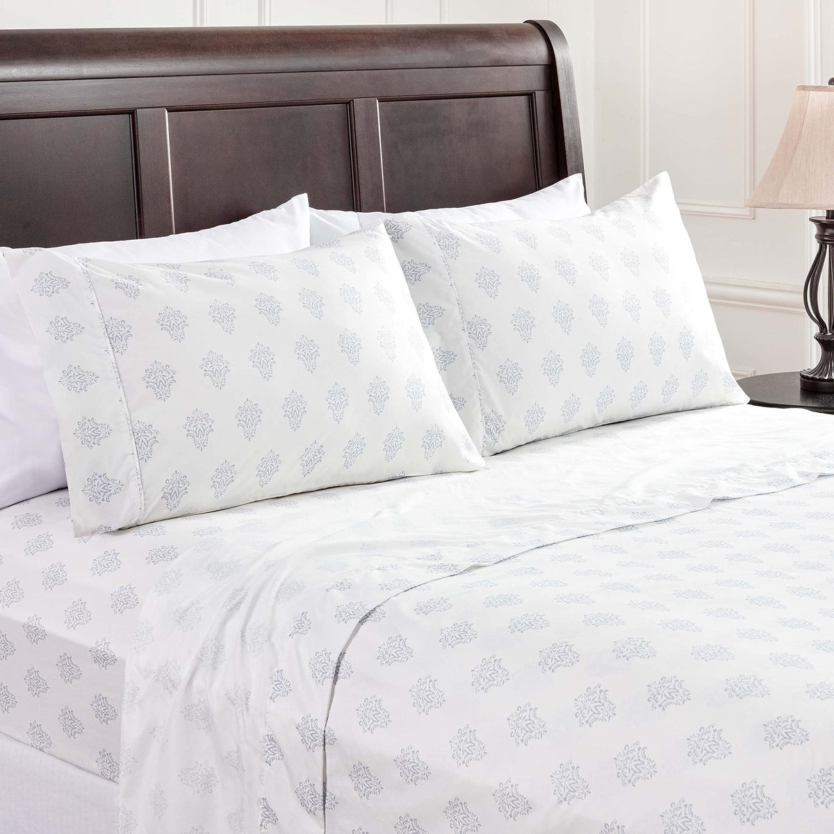 Chanasya Premium Small Damask Printed Victorian Patterned Twin Bed Sheet Set 3-Piece - 1 Flat 1 Fitted Sheet 1 Pillowcase - Ultr
