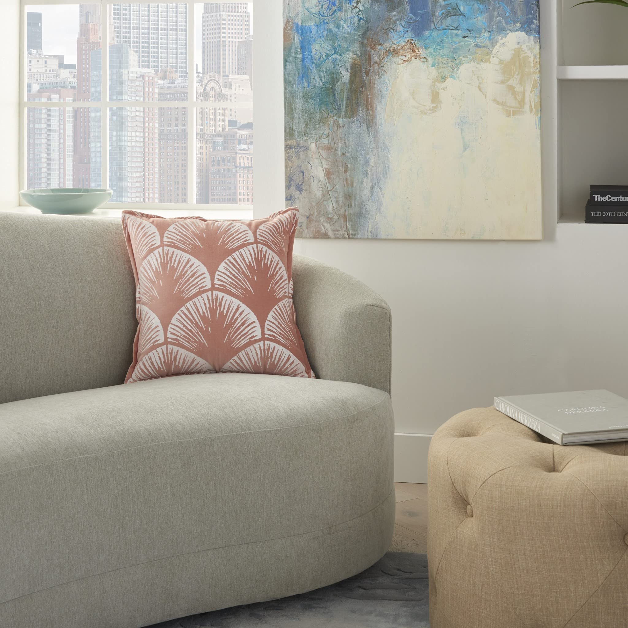 HomeRoots 100% Cotton Coral and Ivory Scales Pattern Throw Pillow