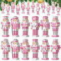 36 Pcs Pink Christmas Nutcracker Ornaments Wood Hanging Nutcrackers Miniature Nutcracker Figures Traditional Holiday Nutcrackers