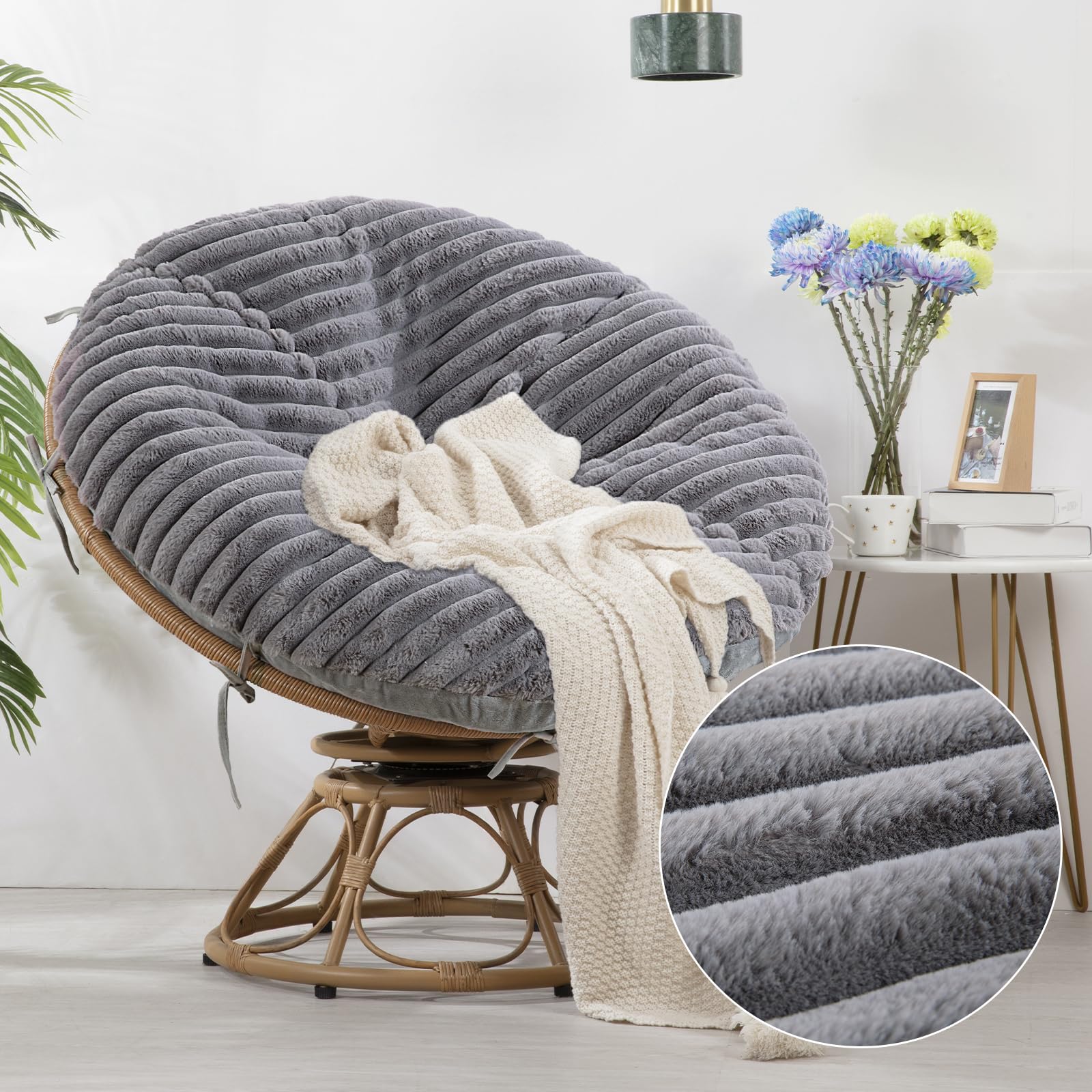 Hombys Fluffy Shaggy Cover For Papasan Chair Cushion, Plush Faux Fur Slipcover Only,(Without Cushion) Removable Soft Papasan Cus