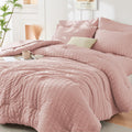Hymokege Rose Gold Queen Comforter Set Seersucker 7 Pieces, All Season Luxury Bed In A Bag For Bedroom, Bedding Set With Comfort