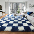 KICMOR Large Area Rug for Living Room 6x9, Big Fluffy Shag Fuzzy Navy Blue and Cream White Checkered Rugs Soft Plush Carpet for 