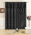 All American Collection New 4 Piece Drape Set with Attached Valance and Sheer with 2 Tie Backs Included (96 Length, Black)