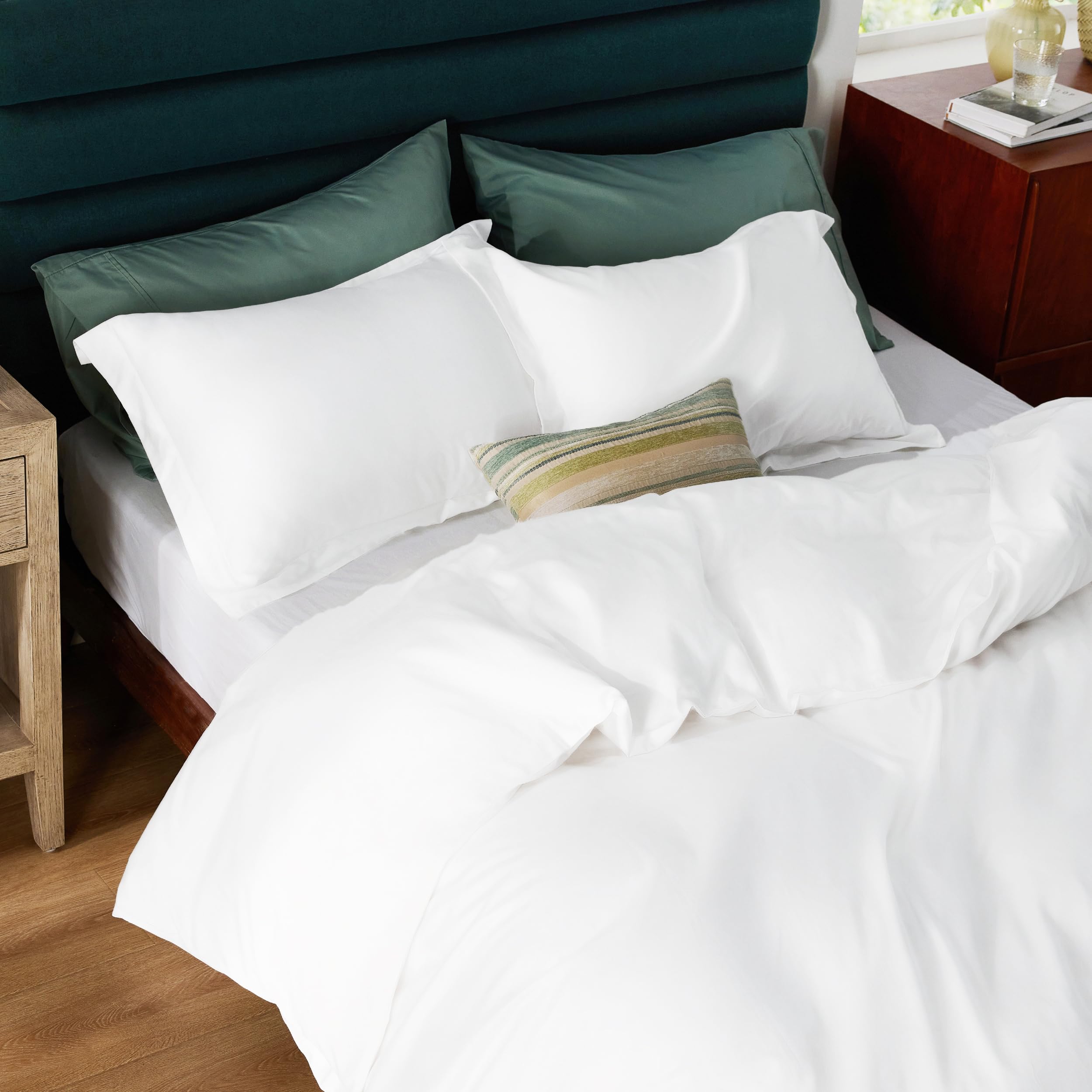 Bedsure White Duvet Cover Queen Size - Moisture Wicking And Silky Eucalyptus Lyocell Cotton Hybrid Comforter Cover Set For Hot Sleeper - Buttery Soft And Breathable, Cooling Bedding Set, Bright White