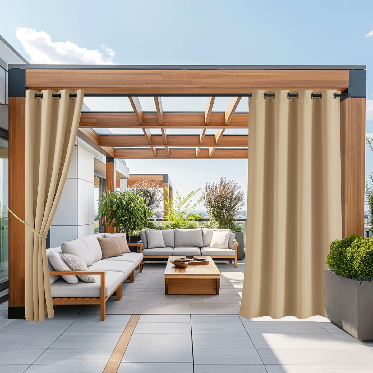 Nicetown 2 Panels Patio Outdoor Curtains 95 Inch Length, Thermal Insulated Silver Stainless Steel Grommet Weighted Room Darkenin
