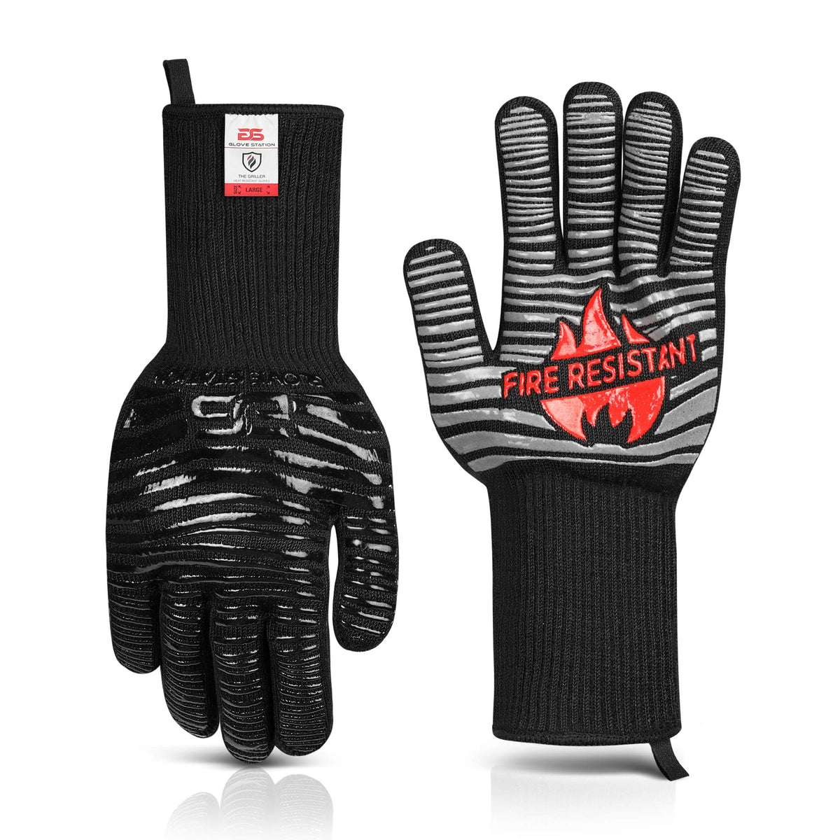 Glove Station The Griller Heat Resistant Bbq Gloves, Insulated Kitchen Use Oven Mitts For Cooking Grilling Baking, Extra-Grip Si