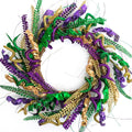 Bibelot Mardi Gras Purple and Green Glitter Wreath for Carnival Front Door and Party Decor, Mardi Gras Party Decoration Garland 