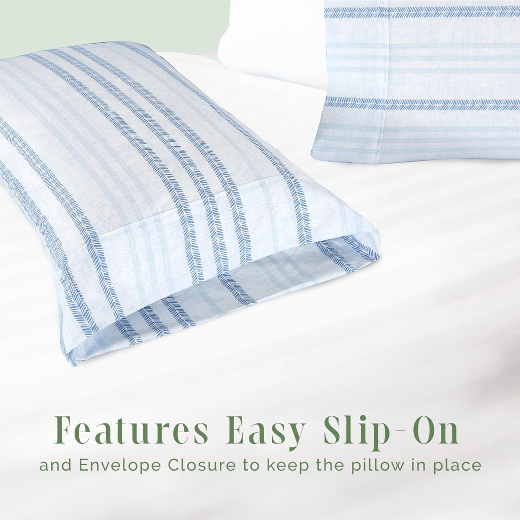 Elegant Comfort Ultra Soft Set Of 2 Striped Print Pillowcases - 1500 Premium Hotel Quality Microfiber, Soft And Smooth Envelope Closure 2-Piece Pillow Covers - Standard/Queen, Traci Aqua
