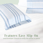 Elegant Comfort Ultra Soft Set Of 2 Striped Print Pillowcases - 1500 Premium Hotel Quality Microfiber, Soft And Smooth Envelope Closure 2-Piece Pillow Covers - Standard/Queen, Traci Aqua