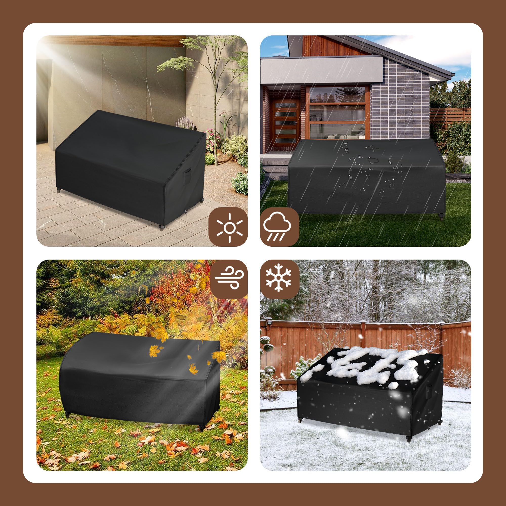 Ibirdie Patio Furniture Sofa Covers 58W X 33D X 32H Inch 2-Seater Outdoor Waterproof Couch Loveseat Bench Cover, Black