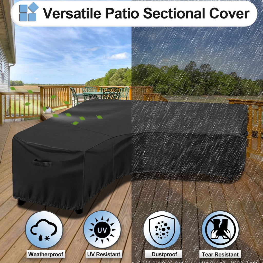 Outdoorlines Waterproof Outdoor Patio Sectional Cover - Uv Resistant & Windproof V-Shaped Patio Furniture Covers For Deck, Lawn And Backyard, 420D Heavy Duty Couch Cover 100' L (On Each Side) Black