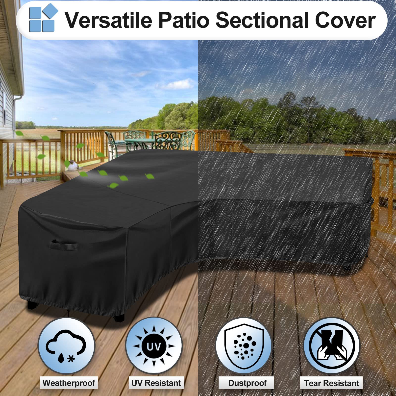 Outdoorlines Waterproof Outdoor Patio Sectional Cover - Uv Resistant & Windproof V-Shaped Patio Furniture Covers For Deck, Lawn And Backyard, 420D Heavy Duty Couch Cover 100' L (On Each Side) Black