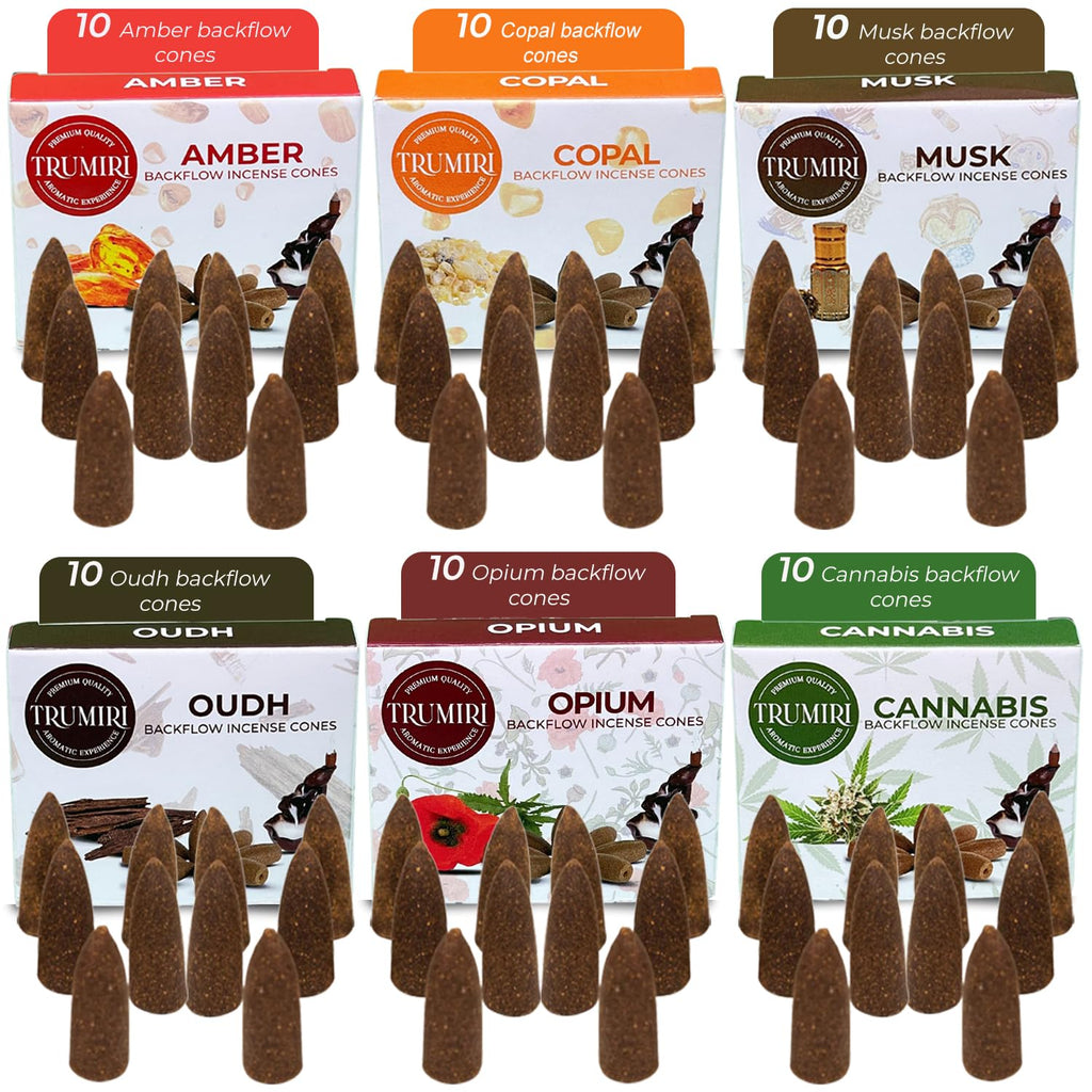 Exotic - Backflow Incense Cones For Waterfall - Scented Inscents-Cones - Copal, Amber, Musk, Oud - Insiensos Aromaticos - 6X10=6