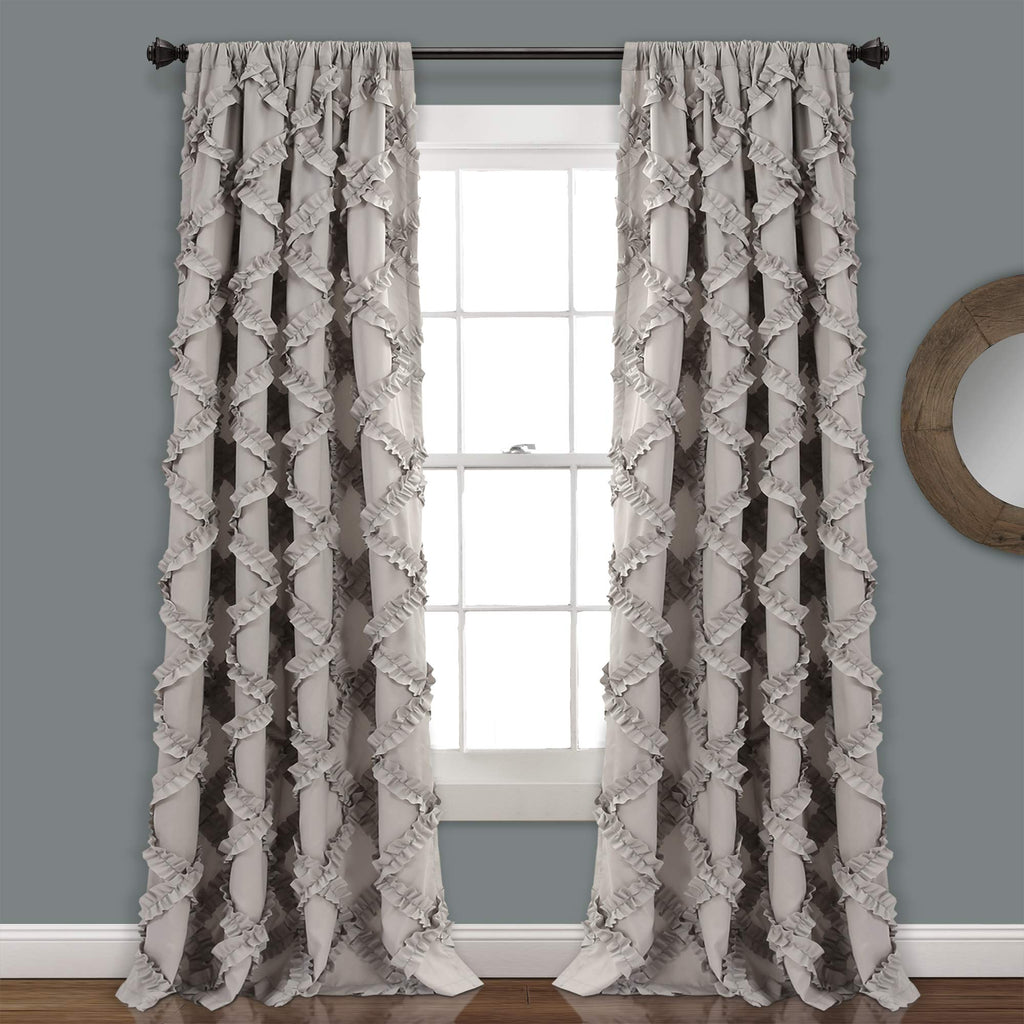 Lush Decor, Gray Ruffle Diamond Curtains Textured Window Panel Set For Living, Dining Room, Bedroom (Pair), 84    X 54, 2 Count