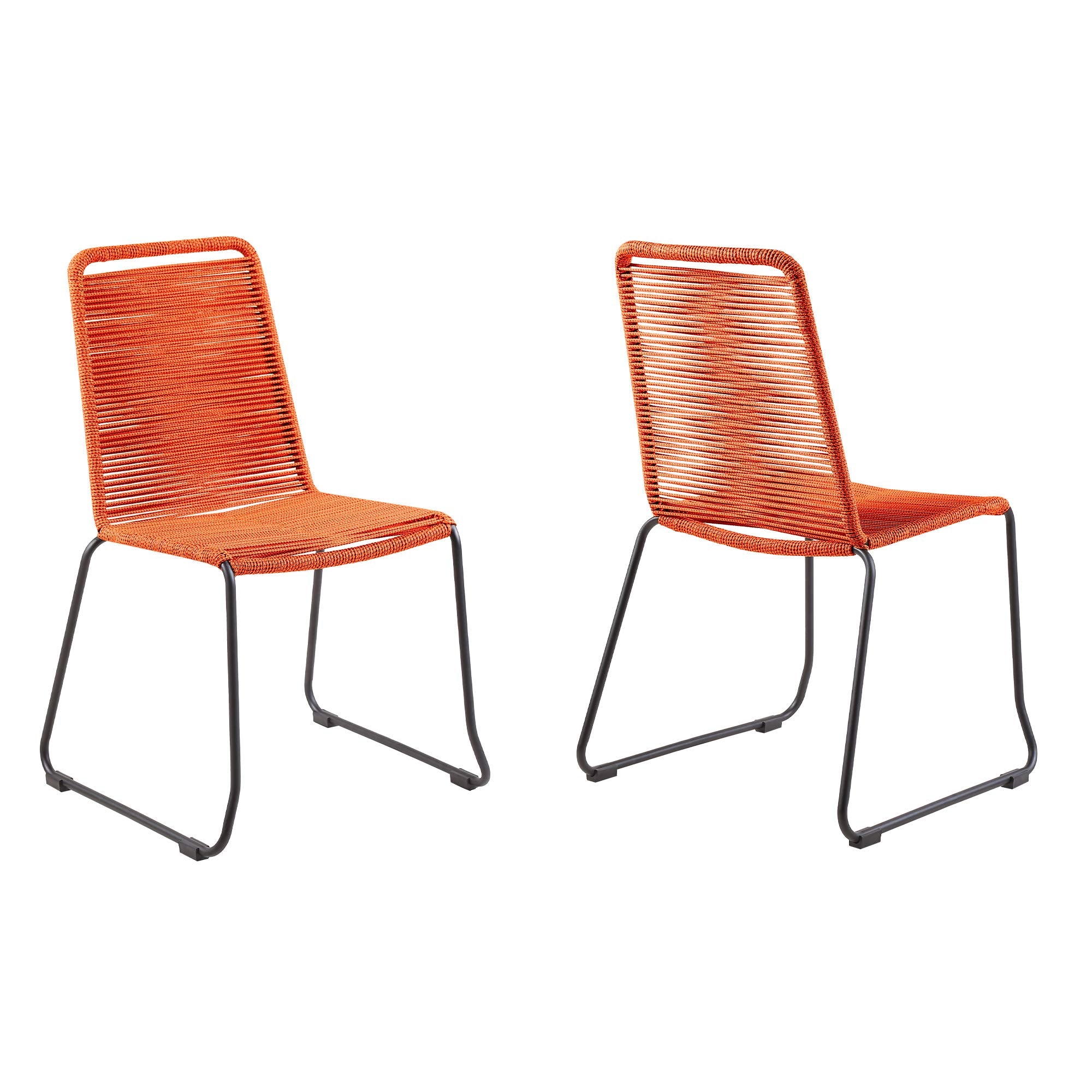 Armen Living Shasta Modern Outdoor Patio Metal and Rope Stackable Dining Chair, Set of 2, Tangerine