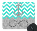 Live The Life You Love, Love The Life You Live Gray Anchor Turquoise Chevron & European Retro Pattern Unique Computer Mouse Pad