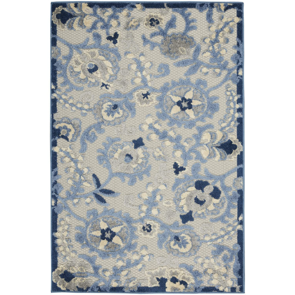 Nourison Aloha Indoor/Outdoor Blue/Grey 3' X 5' Area -Rug, Easy -Cleaning, Non Shedding, Bed Room, Living Room, Dining Room, Backyard, Deck, Patio (3X5)