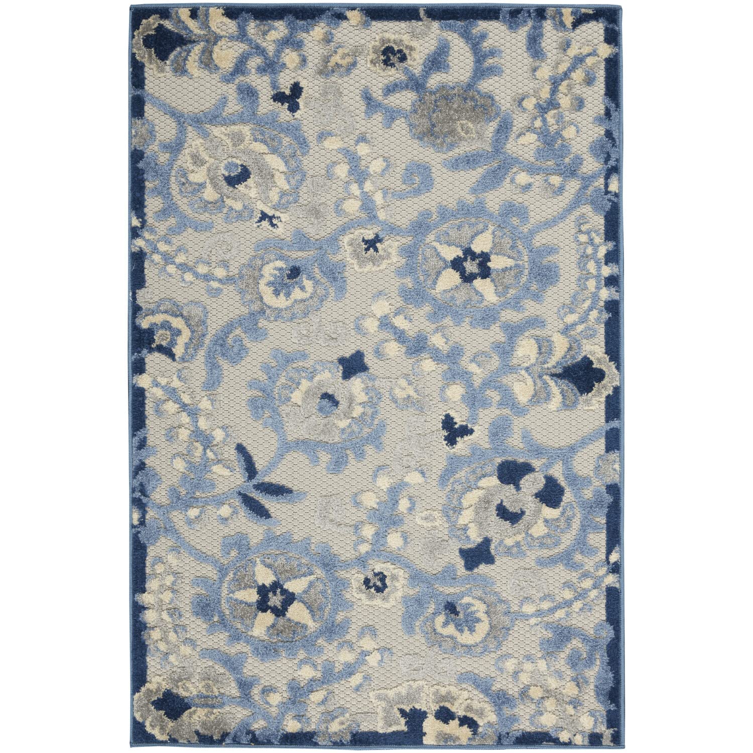 Nourison Aloha Indoor/Outdoor Blue/Grey 3' X 5' Area -Rug, Easy -Cleaning, Non Shedding, Bed Room, Living Room, Dining Room, Backyard, Deck, Patio (3X5)