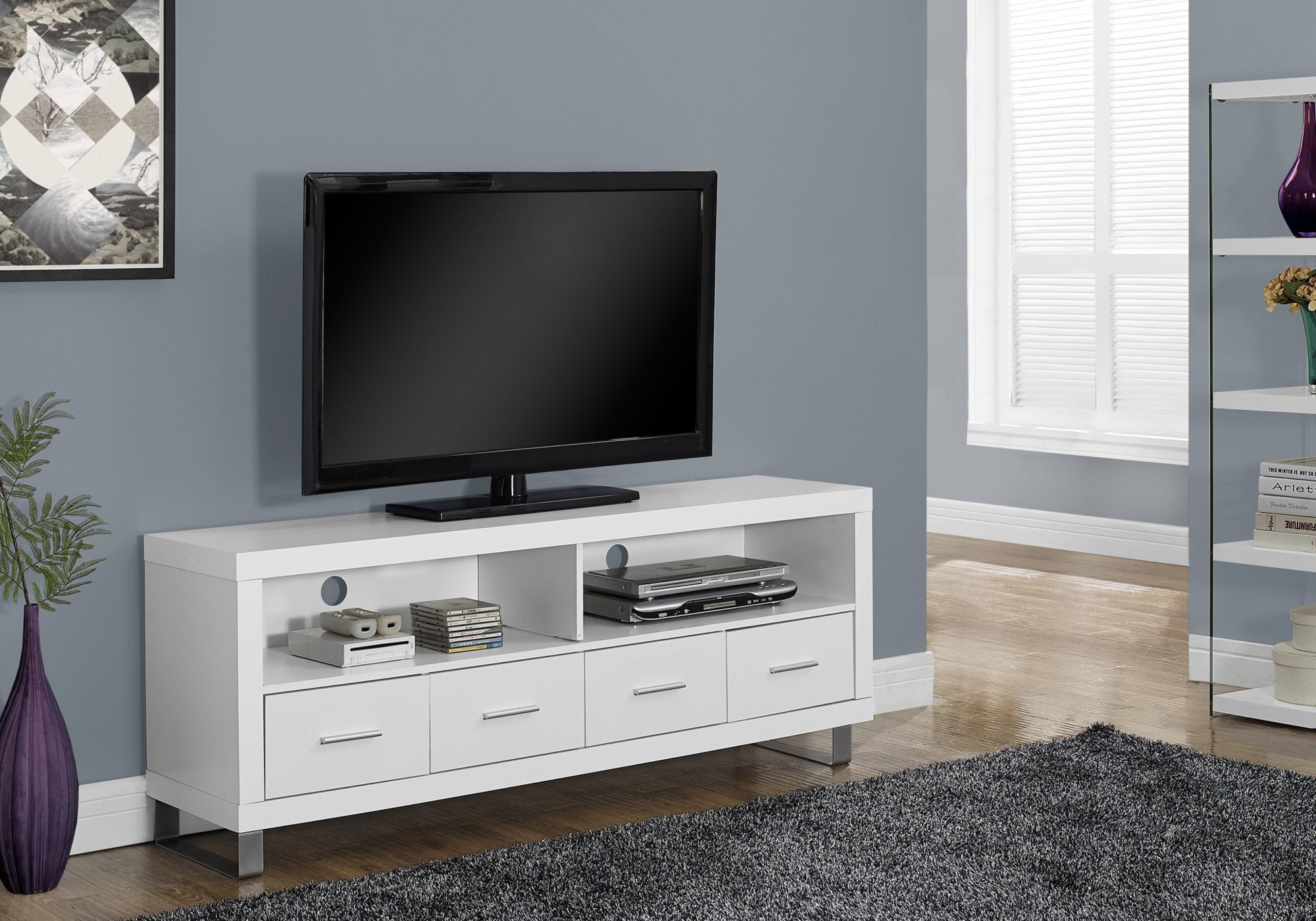Monarch Specialties , TV Console with 4 Drawers, White, 60'L