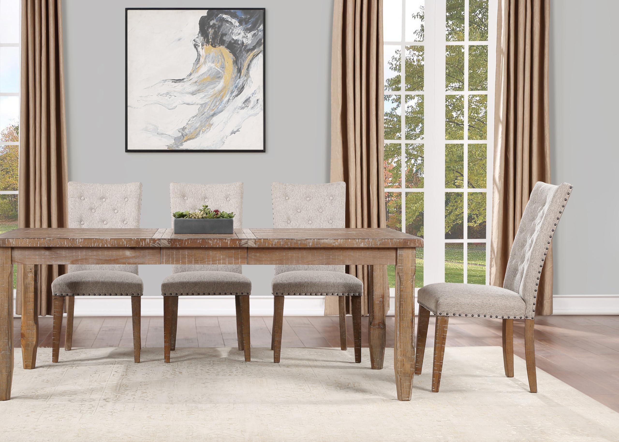 Steve Silver Co Riverdale 7pc Dining Table Set, 64&quot;-80&quot; Rectangular Table w/ 16&quot; Leaf, 6 Riverdale Tifted Upholstered Side Chairs, Dining Room, 64&quot; L x 40&quot; W x 30&quot; H, Brown