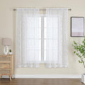 Owenie Furman Sheer Curtains 63 Inch Length For Bedroom Living Room 2 Panels Set, Jacquard Clip Textured Semi Sheer White Curtai