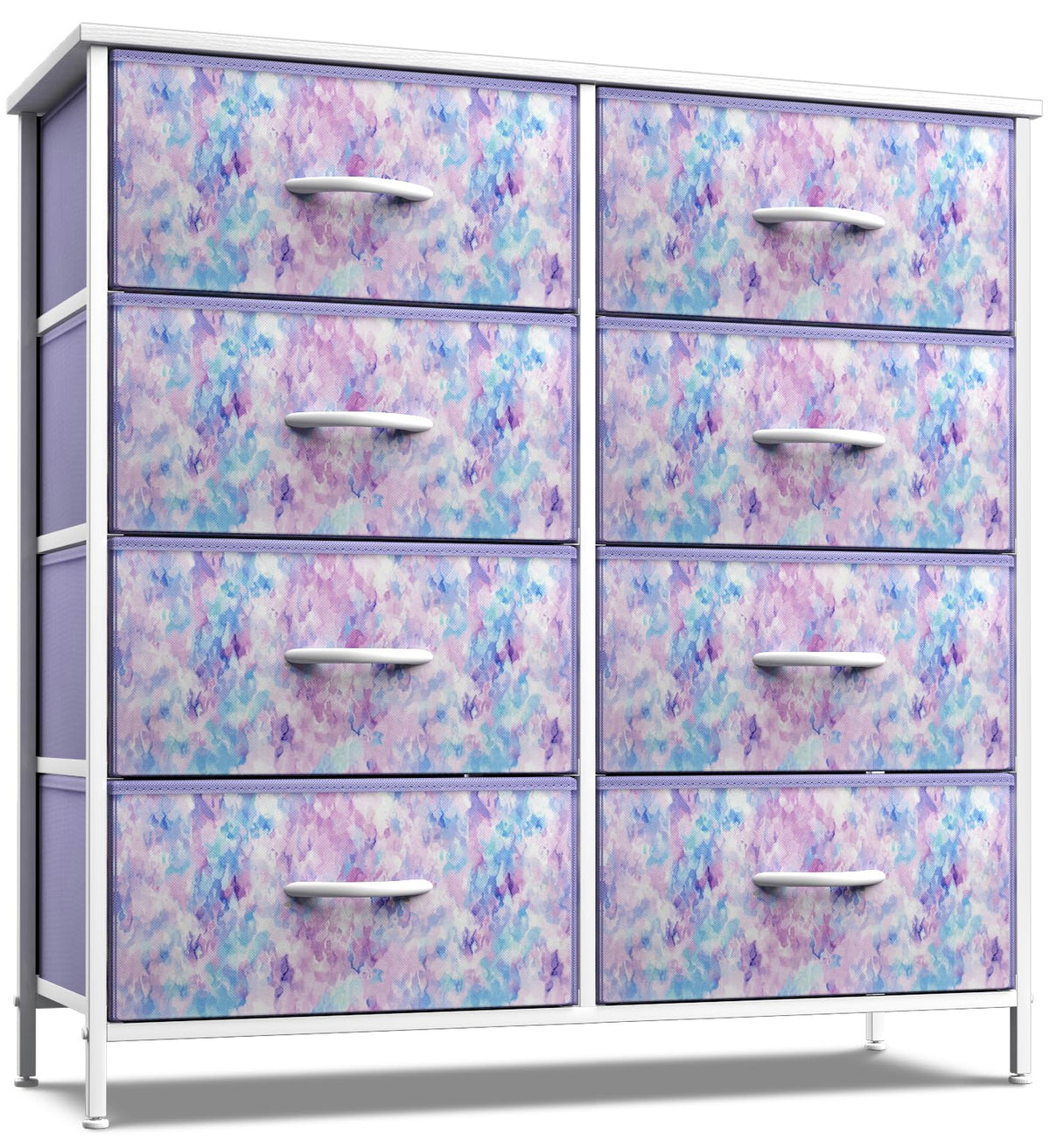 Sorbus Dresser With 8 Drawers - Furniture Storage Chest Tower Unit For Bedroom, Hallway, Closet, Office Organization Steel Frame, Wood Top, Easy Pull Fabric Bins (8-Drawer, Tie-Dye Blue/Pink/Purple)