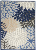 Nourison Aloha Indoor/Outdoor Blue/Multicolor 5'3' X 7'5' Area Rug, Tropical, Botanical, Easy Cleaning, Non Shedding, Bed Room