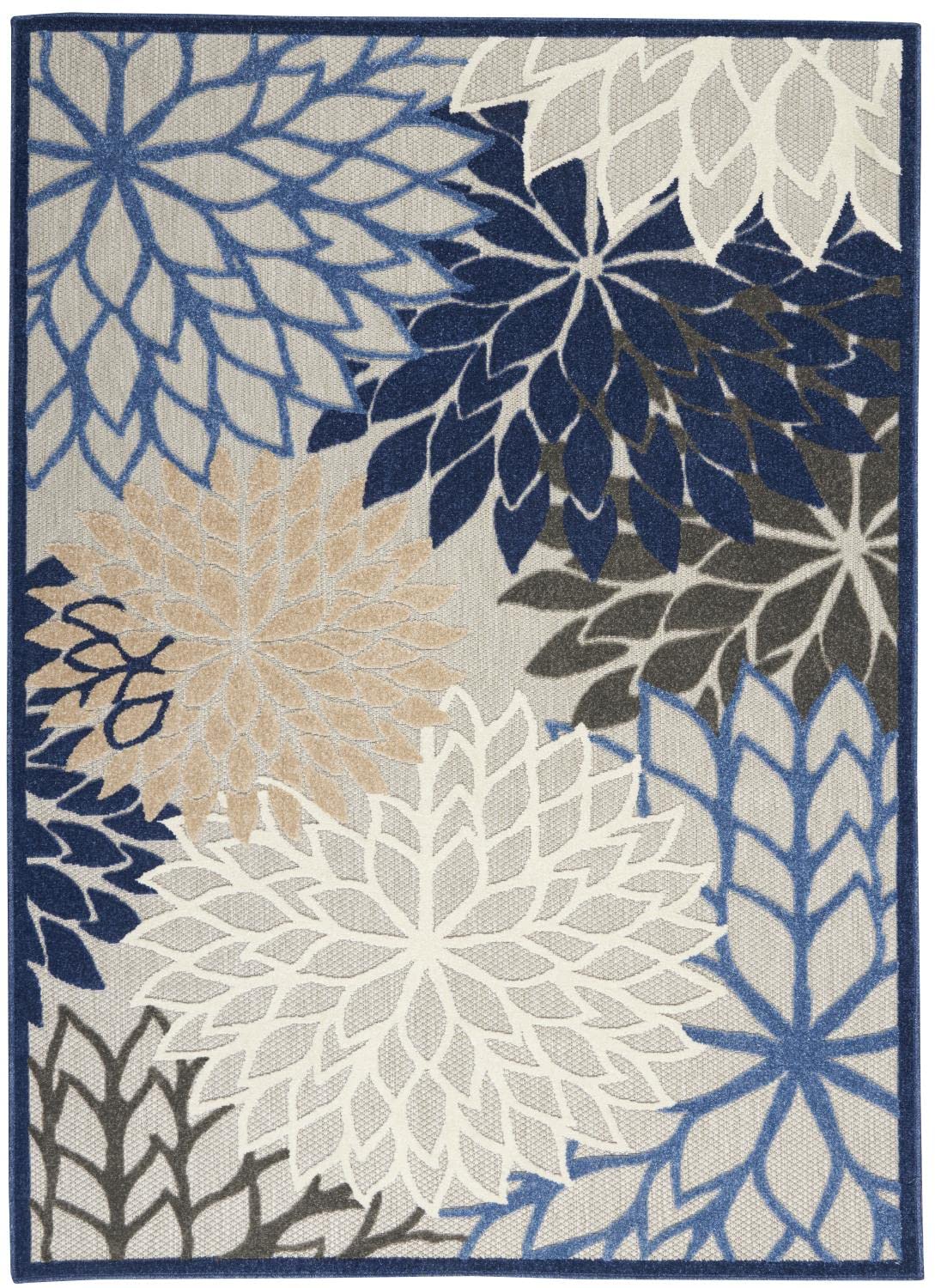 Nourison Aloha Indoor/Outdoor Blue/Multicolor 5'3' X 7'5' Area Rug, Tropical, Botanical, Easy Cleaning, Non Shedding, Bed Room
