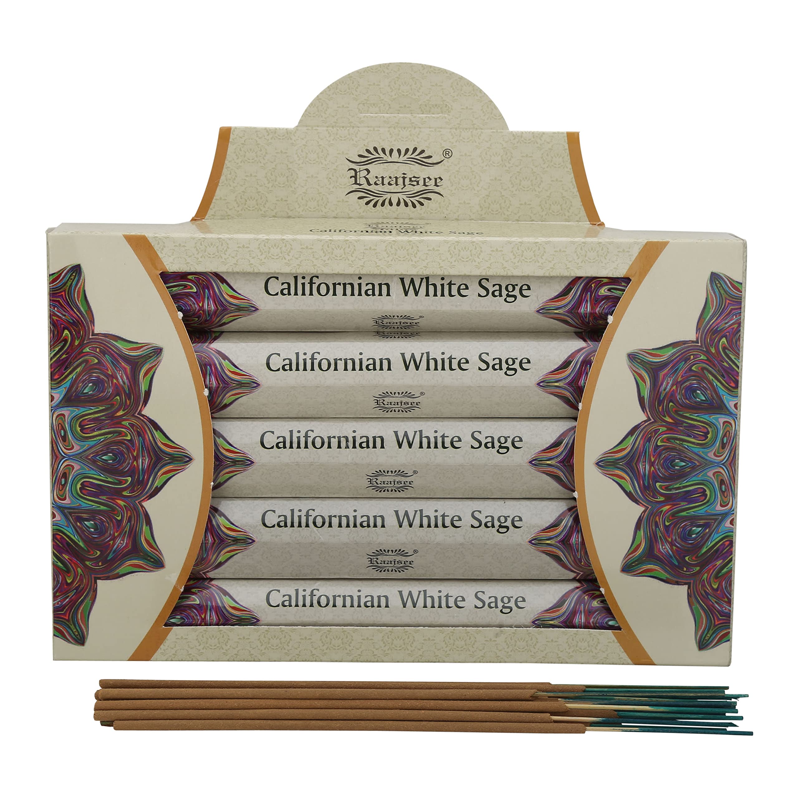 Raajsee White Sage Incense Sticks 15 Sticks x 5 Pack -100% Pure insense Organic Natural- Hand Rolled Free from Chemicals -insent