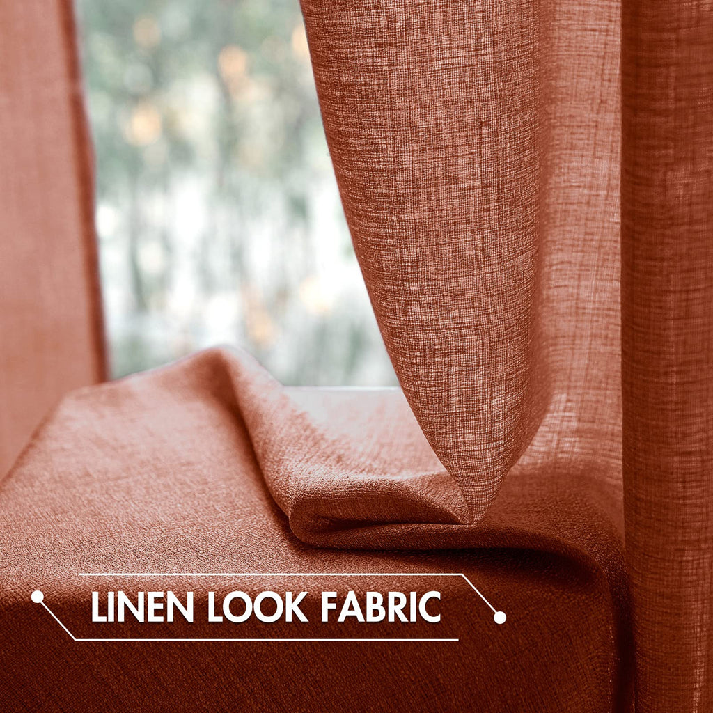 Miulee Burnt Orange Faux Linen Semi Sheer Curtains 2 Panels For Living Room Bedroom Textured Light Filtering Privacy Window Curt