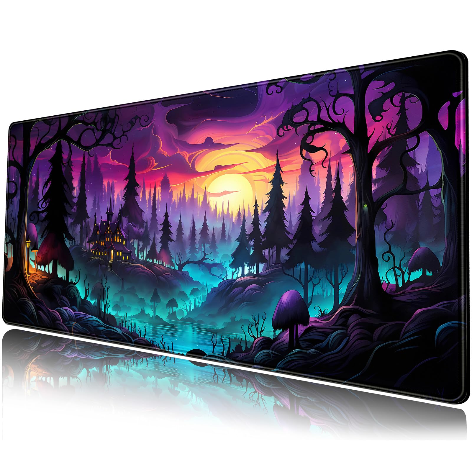 Mystic Forest Desk Mat Purple Cute Large Mouse Pad Extended Gaming Mousepad Xl Big Aesthetic Desk Pad Cool Anime Keyboard Mat La