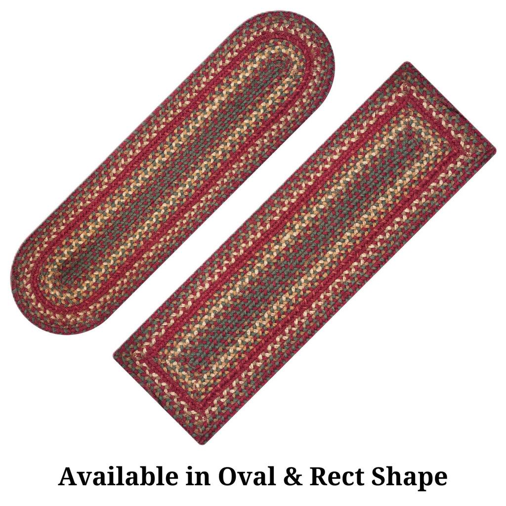 Homespice Cider Barn Premium Jute Braided Stair Tread 8'' X 28'' (Set Of 13) Oval Red Reversible, Natural Jute Yarn Rustic, Coun