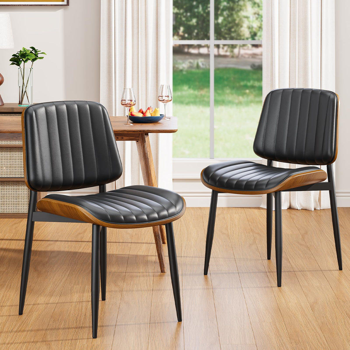 Yafiti Dining Chairs Set Of 2, Fsc Certified Mid Century Modern Dining Room Kitchen Chairs, Upholstered Pu Leather Vertical Stri