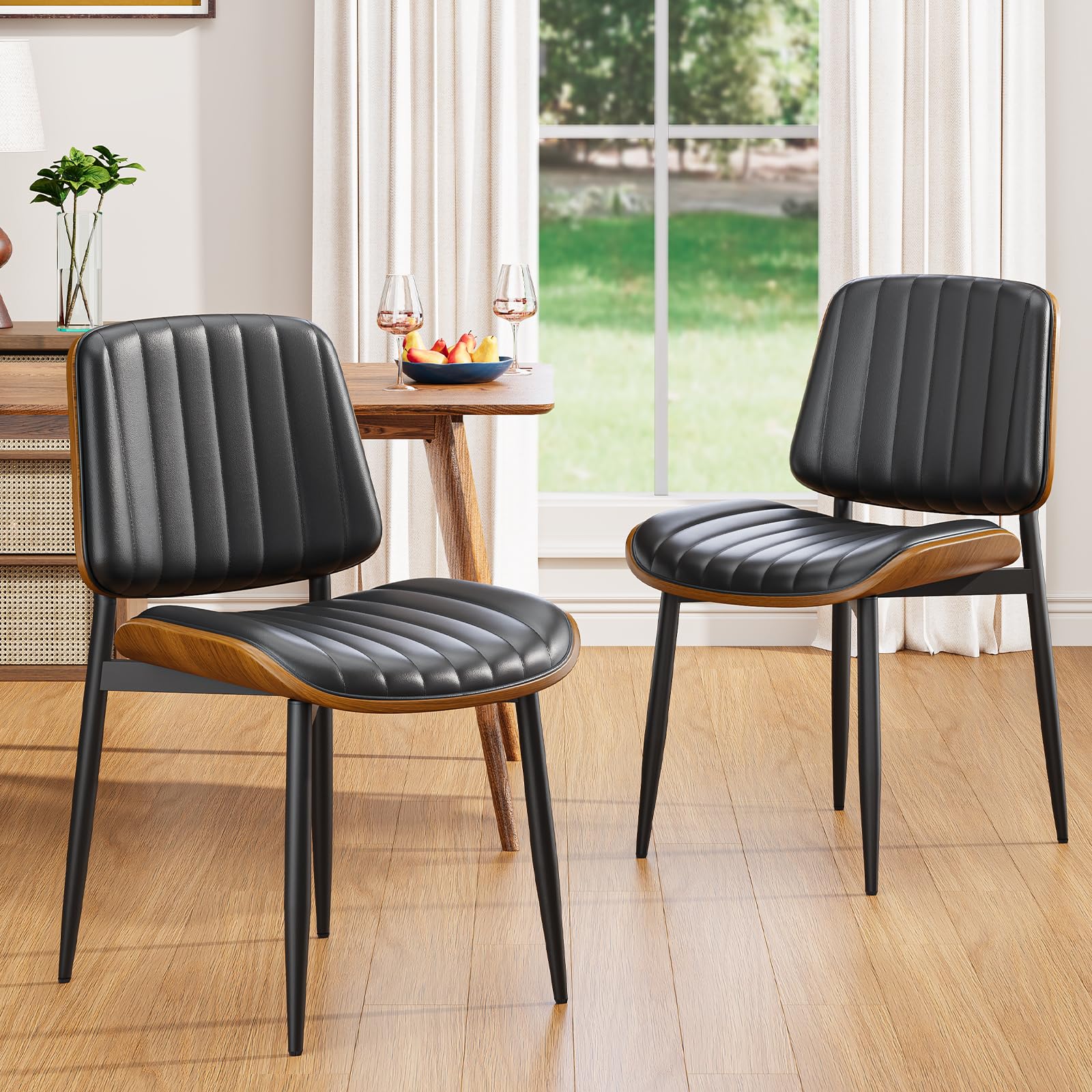Yafiti Dining Chairs Set Of 2, Fsc Certified Mid Century Modern Dining Room Kitchen Chairs, Upholstered Pu Leather Vertical Stri